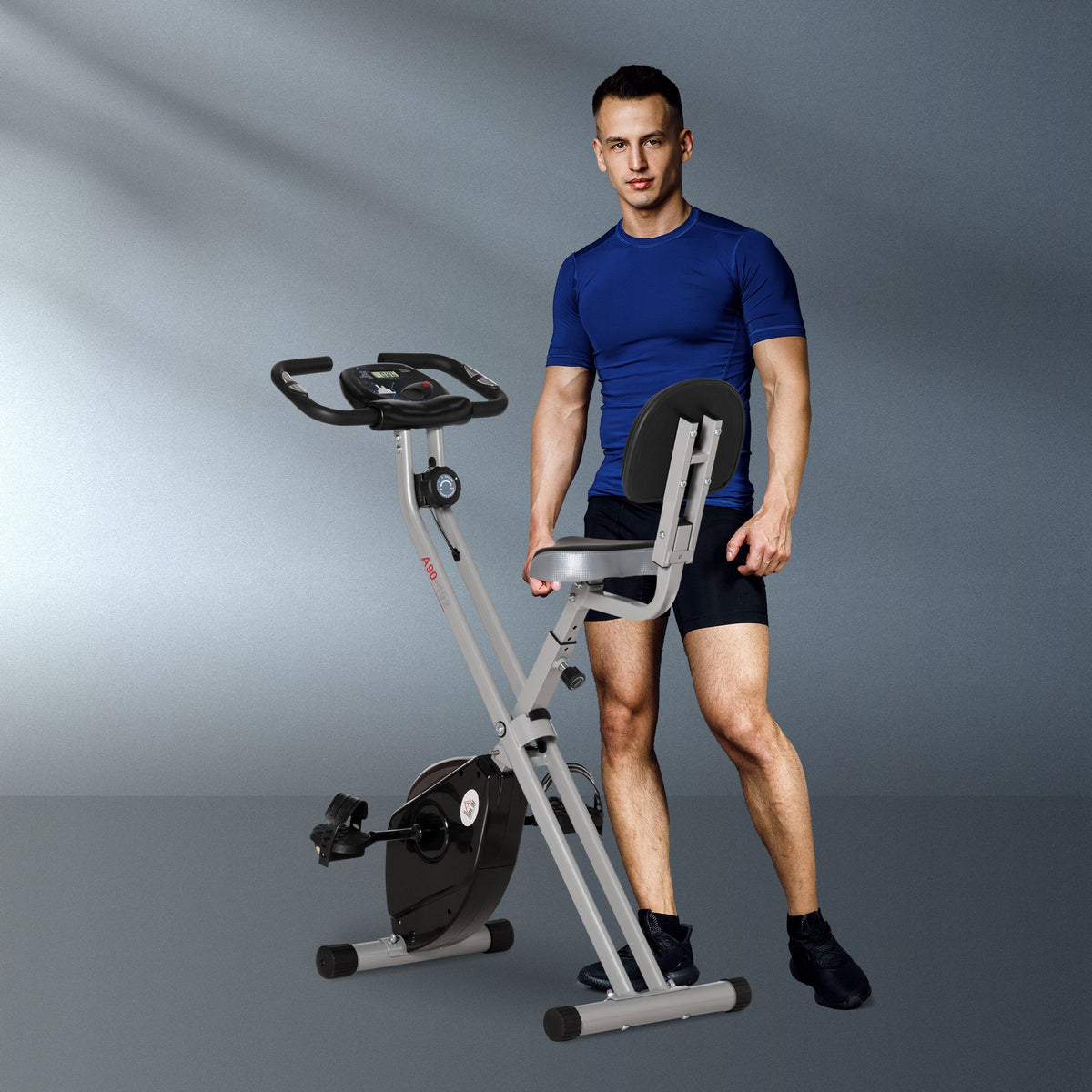 Soozier Foldable Indoor Stationary Bike with 8 Levels of Magnetic Resistance, Exercise Bike for Cardio Workout