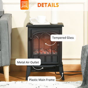 Electric Fireplace Stove, Freestanding Fireplace Heater with Realistic Flame, Adjustable brightness, Overheating Safety System, Black