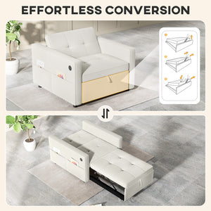 Convertible Chair Bed, Pull Out Sleeper Chair with USB, Adjustable Backrest, Small Velvet Futon Sofa Bed – view 3