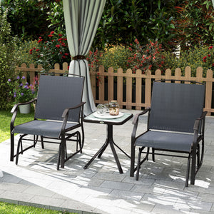 3 Piece Patio Glider Set Outdoor Gliders with Breathable Mesh Seat, Glass Top Table for Garden, Yard, Grey – view 7
