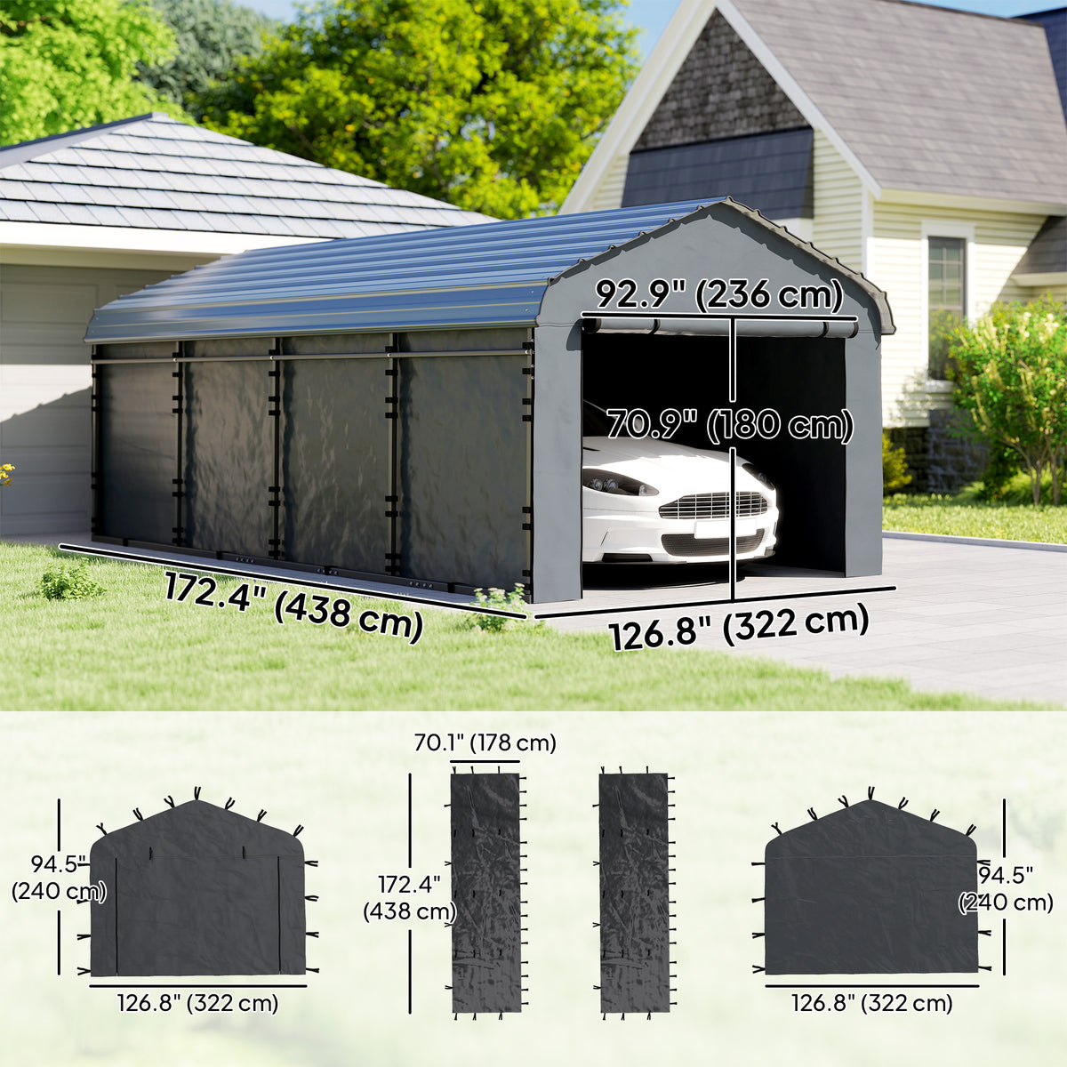 Carport Replacement Canopy Cover Sidewalls for 12' x 20' Carport – view 9