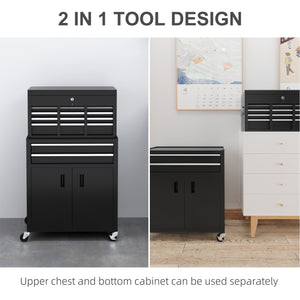 6-Drawer Rolling Tool Chest, 2 in 1 Lockable Storage Cabinet with Hooks, Metal Tool Box for Garage – view 3