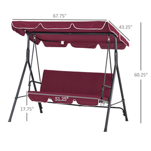 3-Seater Outdoor Porch Swing with Adjustable Canopy, Patio Swing Chair for Garden, Poolside, Backyard, Green and White