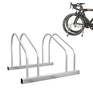 2-Bike Adjustable Bike Rack, Steel Bike Stand, Ground Mount Garage Organizer for Indoor and Outdoor Use, Silver