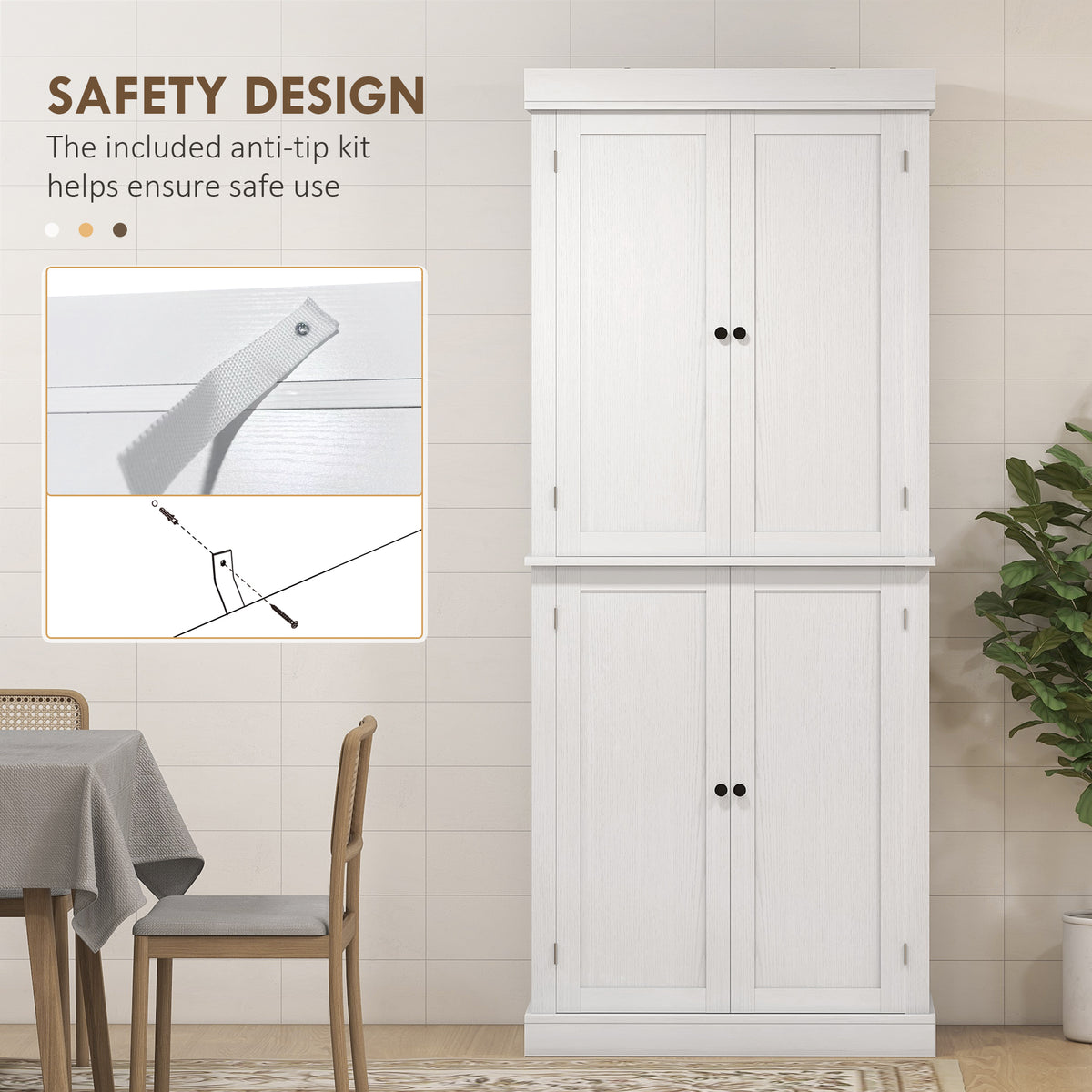 72.5" Freestanding Kitchen Pantry Cabinet with 4 Doors, White
