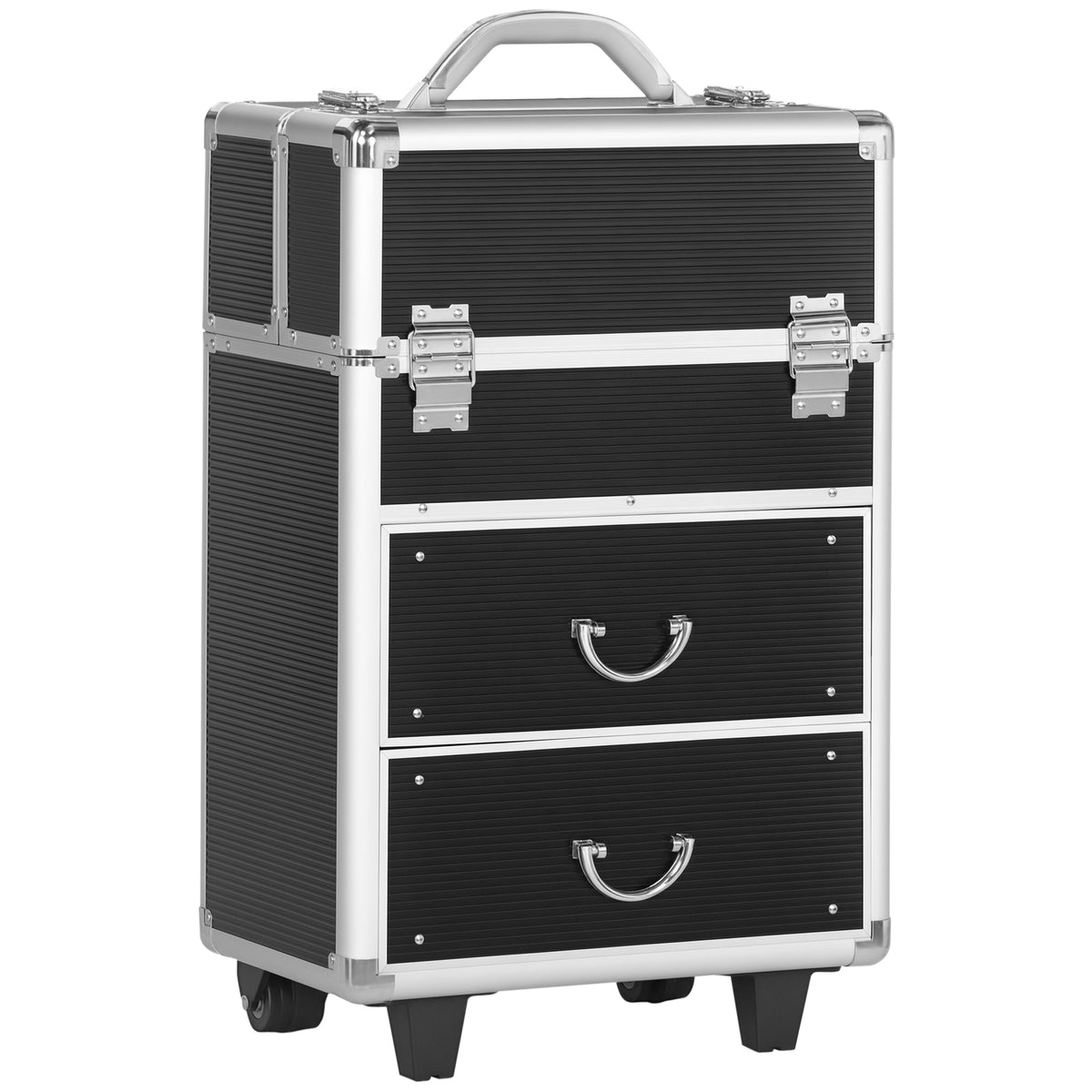 Aluminum Rolling Makeup Train Case, Portable Professional Cosmetic Makeup Case