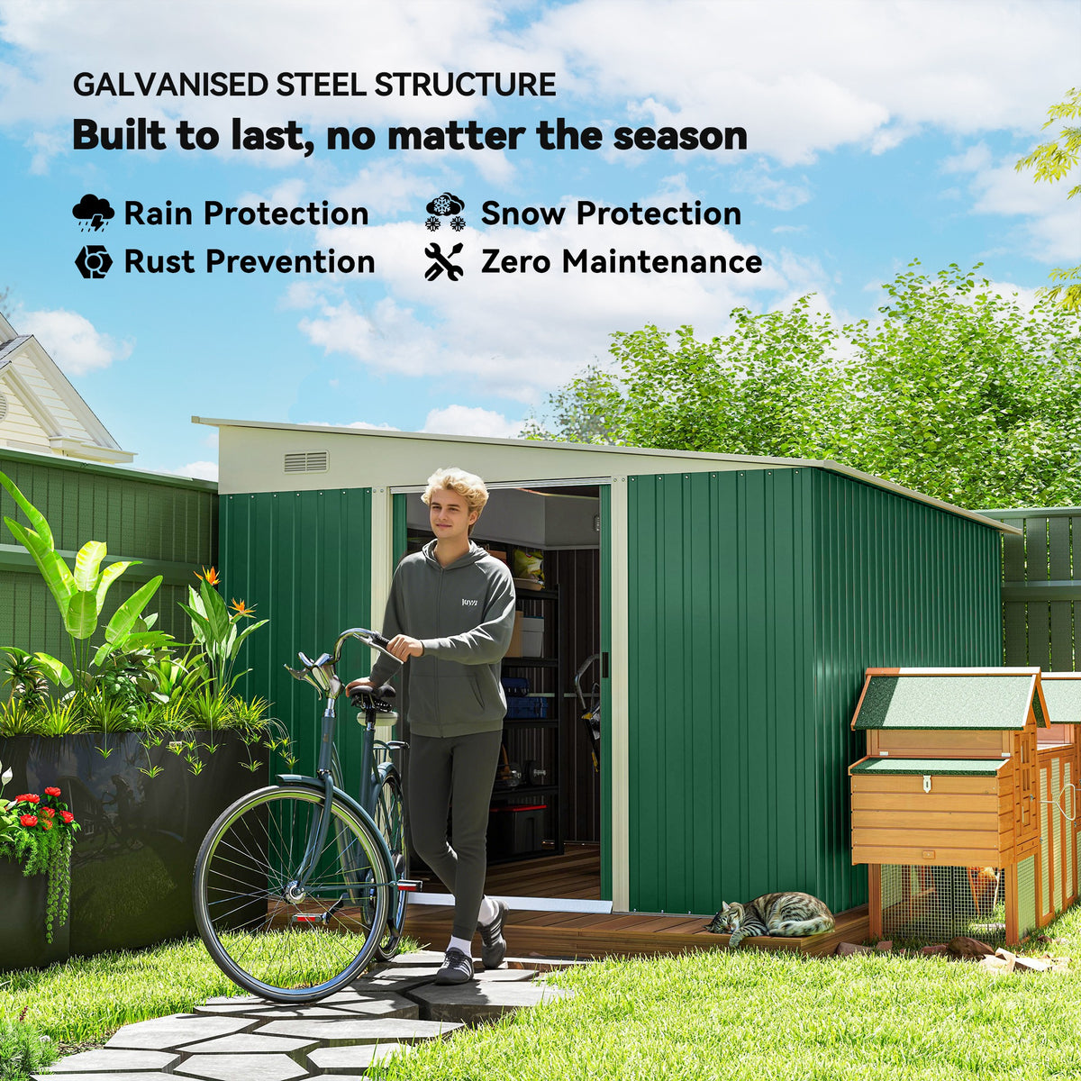 11' x 9' Steel Garden Storage Shed, Outdoor Metal Tool House with Double Sliding Doors & 2 Air Vents, Grey – view 18
