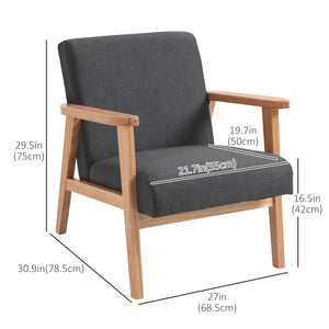 Mid-Century Modern Accent Chair Retro Fabric Armchair Wooden Arm Upholstered Lounge Chair for Living Room Floral