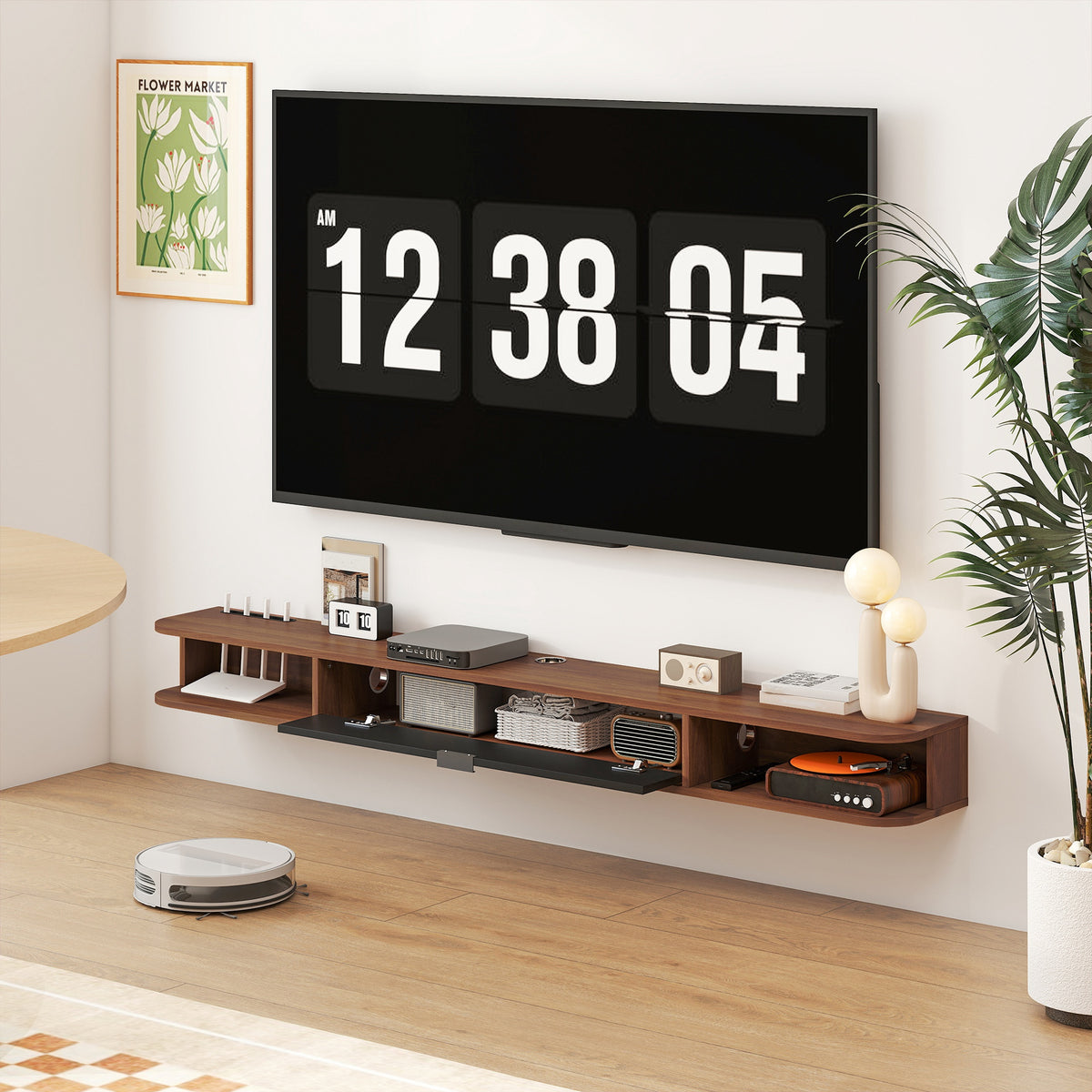 47" Floating TV Stand for TVs up to 50 Inch, Wall Mounted Media Console with Flip Drawer and 2 Open – view 27