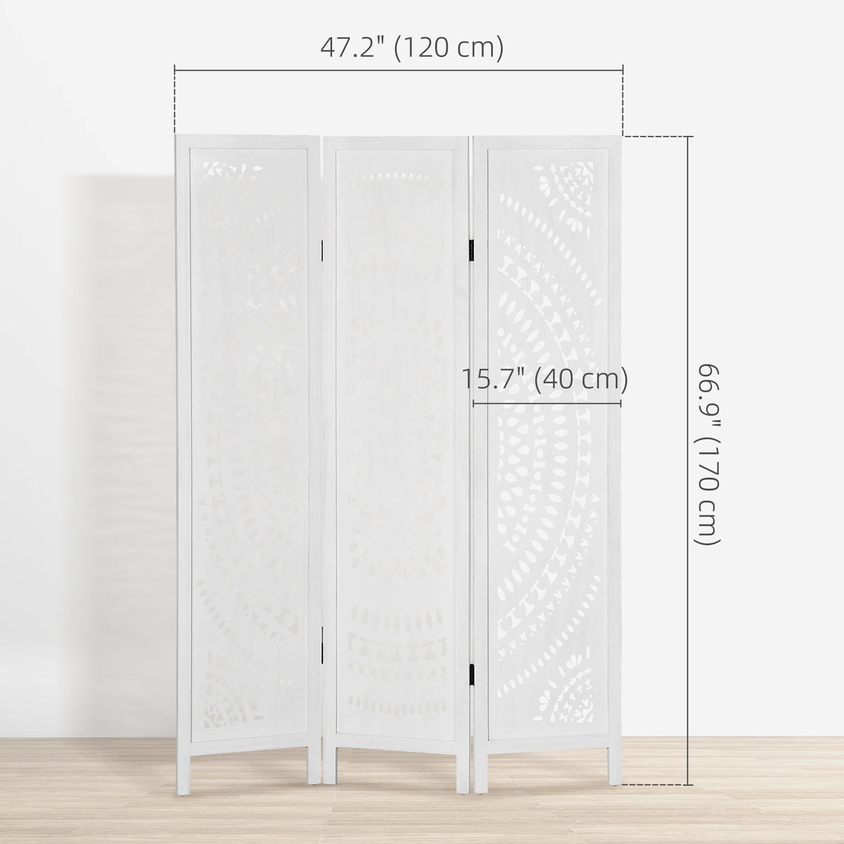 3 Panel Room Divider, 5.6 Ft Tall Portable Folding Privacy Screen, Wood Partition Wall Divider for Home Office, White