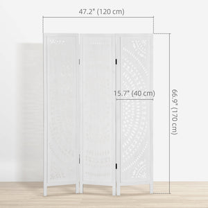 3 Panel Room Divider, 5.6 Ft Tall Portable Folding Privacy Screen, Wood Partition Wall Divider for Home Office, White