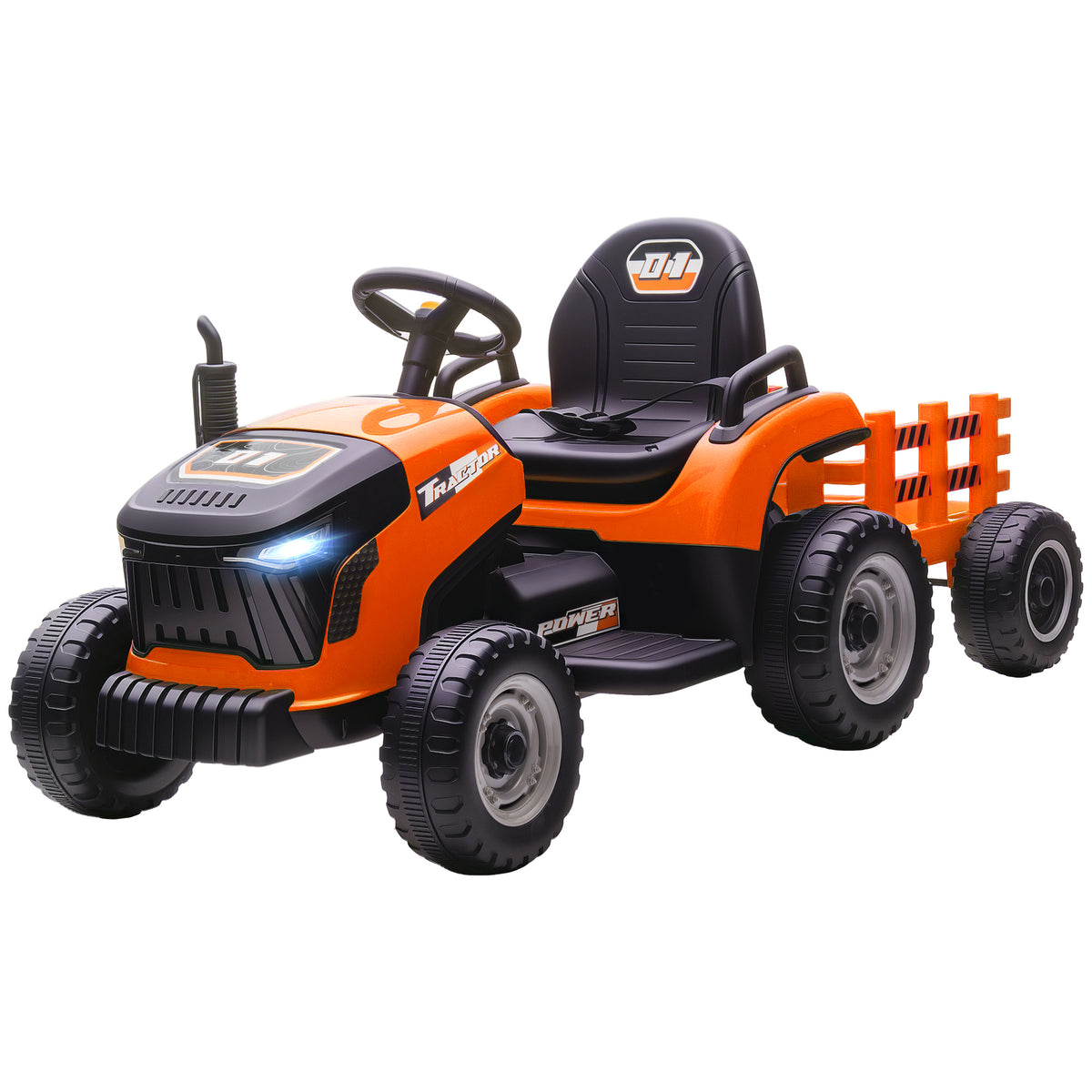 Qaba 12V Kids Ride On Tractor with Trailor, Remote Control, Music, Lights, Shifter, for Kids Ages 3-8 Years