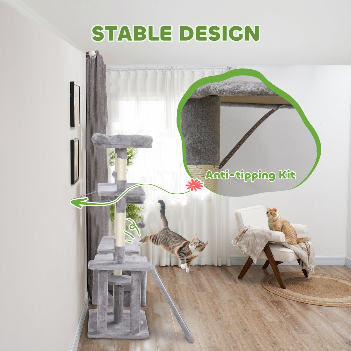 53" Cat Tree, Cat Tower with Scratching Posts, Cat Condo, Beds, Platforms, Toy Balls for Indoor Cats – view 13