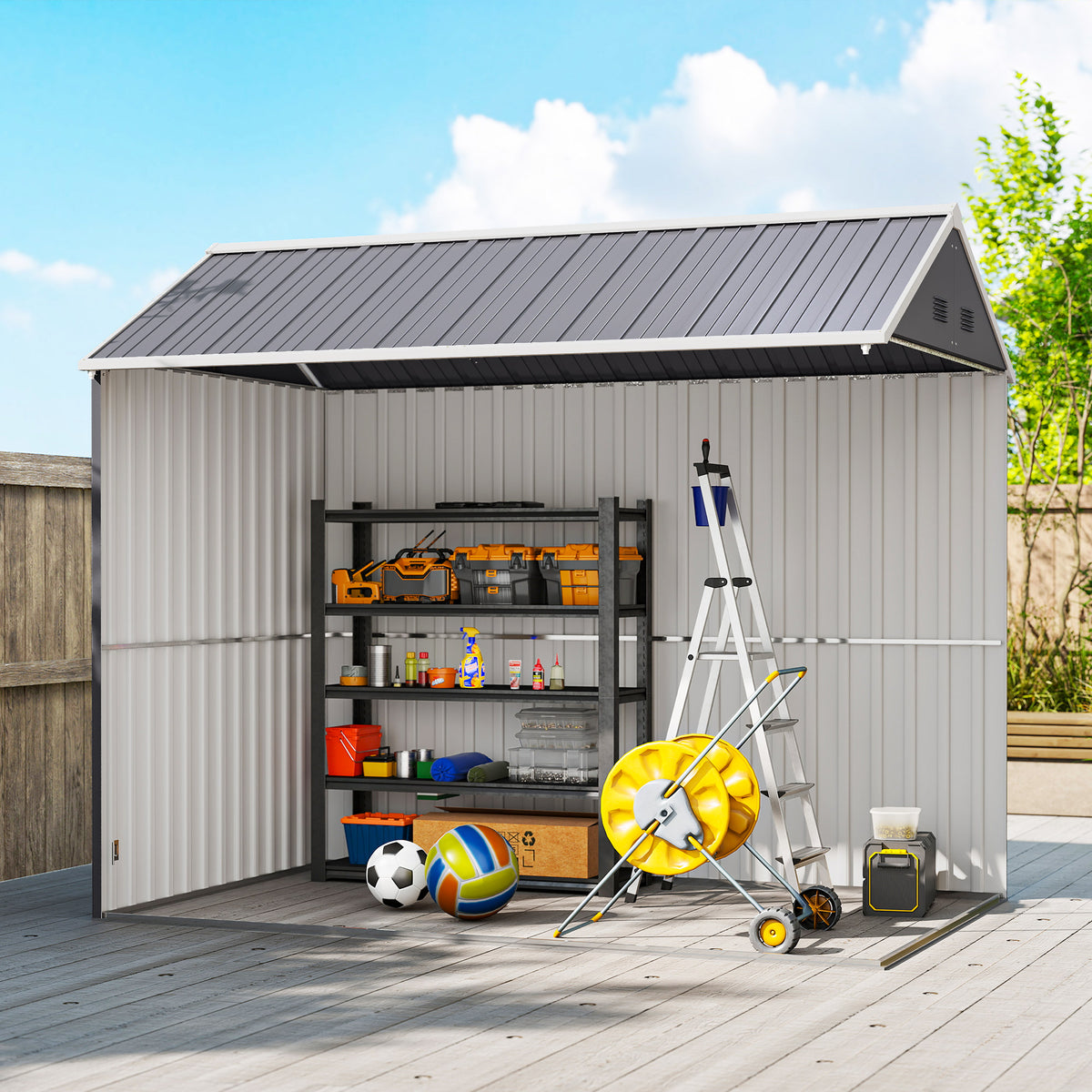8.5' x 5.5' Metal Garden Storage Shed, Outdoor Tool Storage House with Lockable Door, Vents, Sloped Roof – view 7