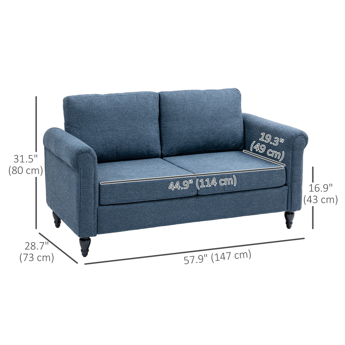 Vintage Loveseat, Upholstered Love Seat Furniture, Chenille-feel Fabric 2 Seater Sofa Couch with Rolled – view 9