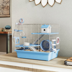 Hamster Cage, 3-Tier Small Animal Cage with Excerise Wheel, Food Bowl, Water Bottle, House, Tunnels, Ramps