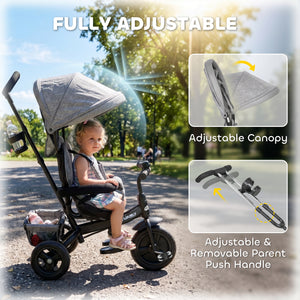 Qaba 6 in 1 Toddler Tricycle Stroller with Basket, Canopy, 5-point Safety Harness, for 12-60 Months