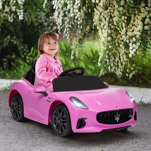 Qaba 12V Maserati Gran Turismo Licensed Kids Electric Car w/ Remote Control, Soft Start, LED Lights, Music, Horn, MP3, Pink