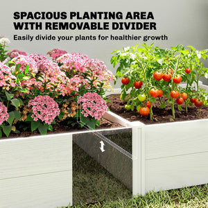 Vinyl Raised Garden Bed Kit, 6.5 x 2 x 1ft Elevated Garden Box with Divider and Open Bottom, Grey Wood Effect