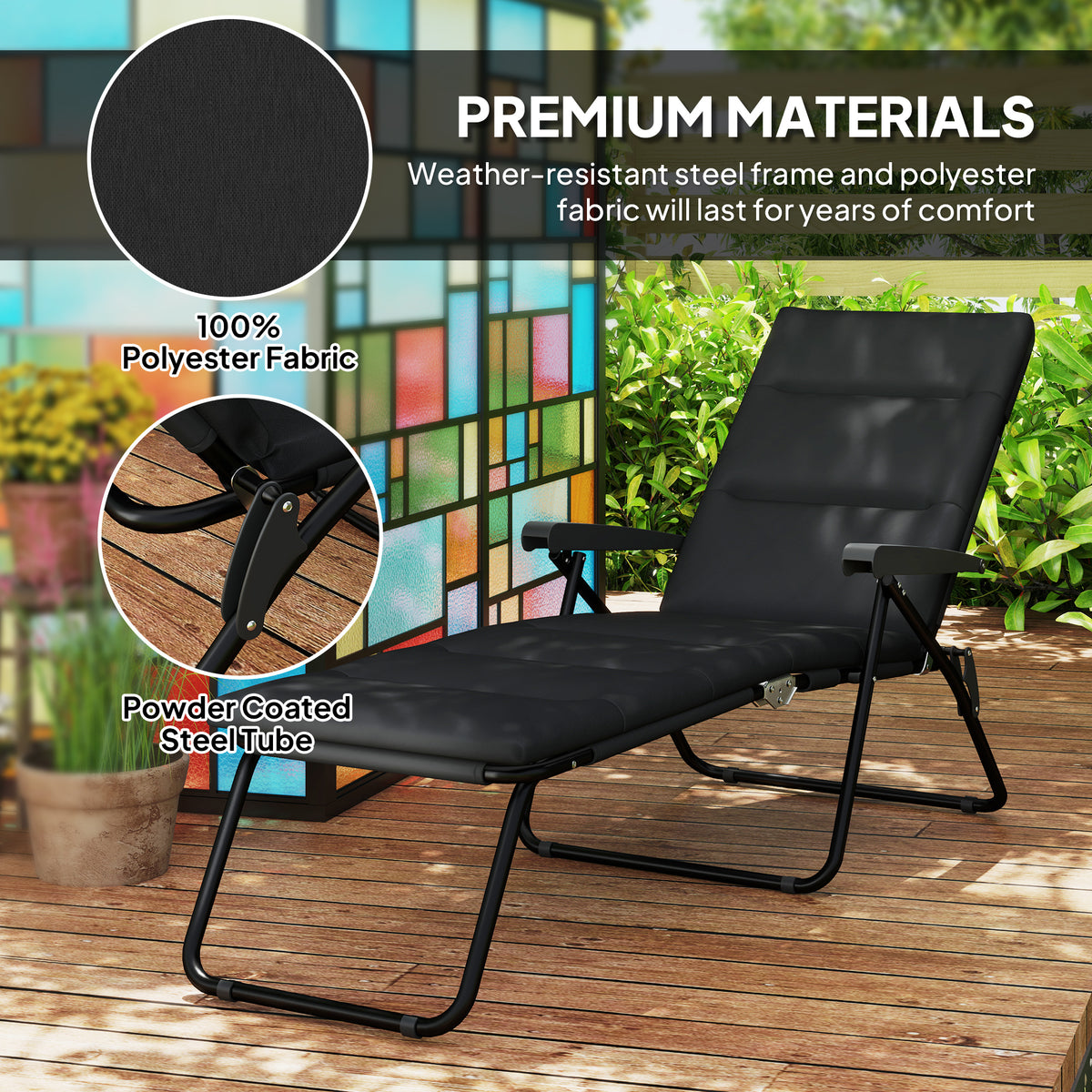 Foldable Lounge Chair, Reclining Patio Sun Lounger with 6-Position Adjustable Back, Blue and White