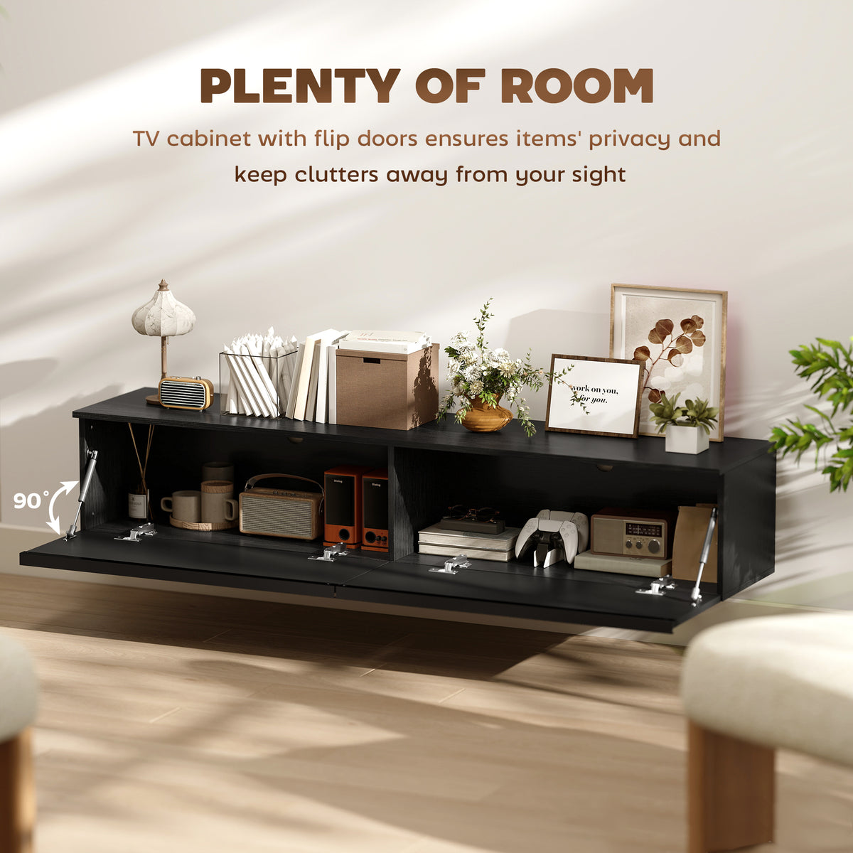 Wall Mounted TV Stand, Floating TV Cabinet with Storage, for TVs up to 70", High Gloss Effect – view 11