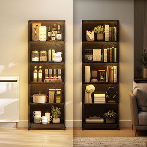 5-Tier Bookshelf, Freestanding Bookcase with LED Lights and Metal Frame for Living Room, Bedroom, Home Office, Black