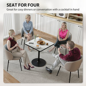Dining Table for 4, Modern Kitchen Table with Marble Effect Tabletop and Round Base, White