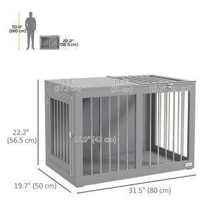 31.5" Dog Crate Furniture with Double Doors, for Medium Dogs, Grey – view 2
