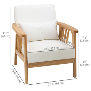 Armchair Upholstered Lounge Chair with Rubber Wood Frame Throw Pillows and Comfortable Cushion, White