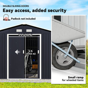 11' x 9' Metal Storage Shed Garden Tool House with Double Sliding Doors, 4 Air Vents for Backyard, Patio, Lawn Dark Grey
