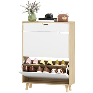 Narrow Shoe Cabinet for Entryway with 2 Flip Drawers, Top Drawer and Adjustable Shelves for 12 Pairs of – view 8