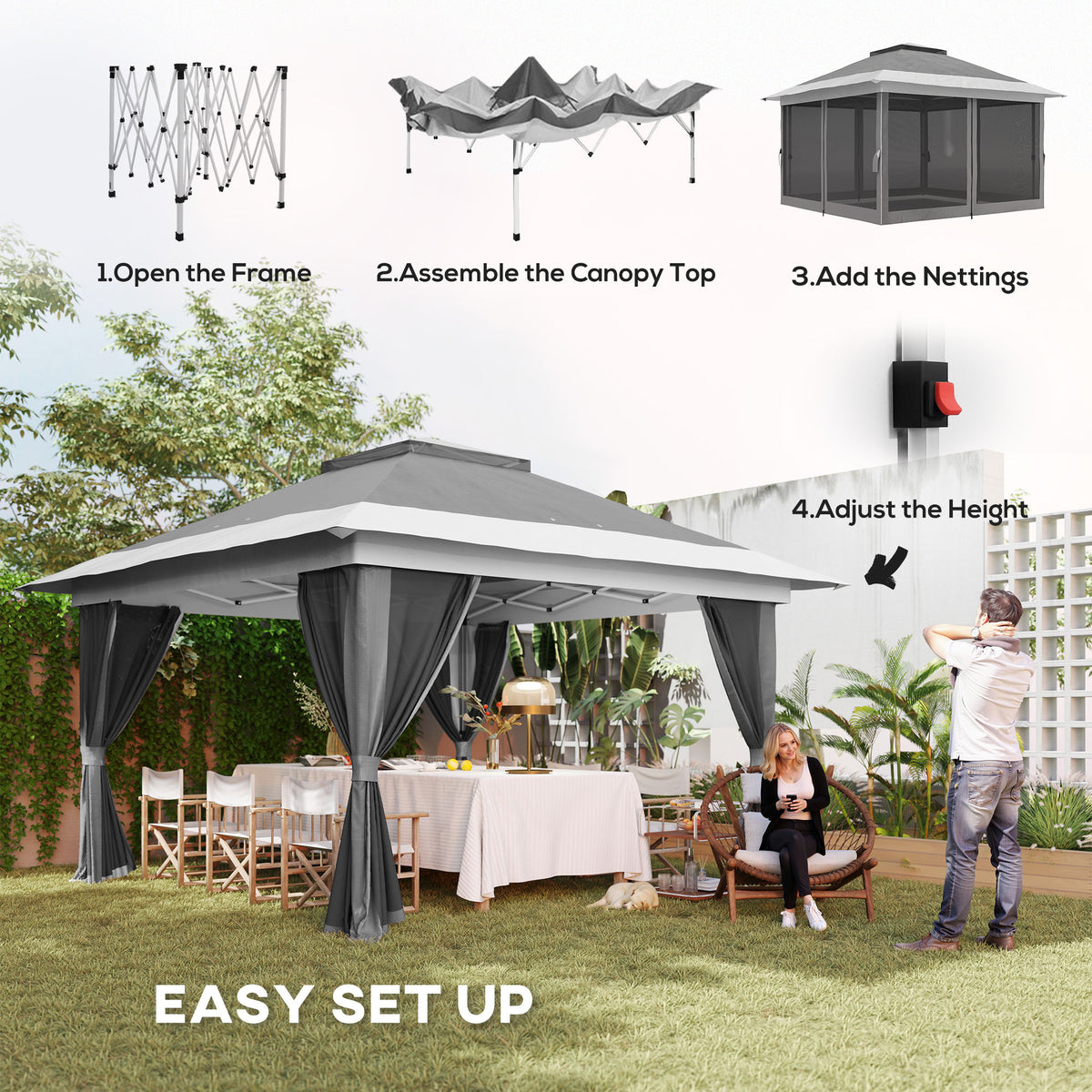 11.7' x 11.7' Pop Up Canopy Tent with Netting, UPF50+ Instant Sun Shelter with Wheeled Carry Bag and Sand Bags