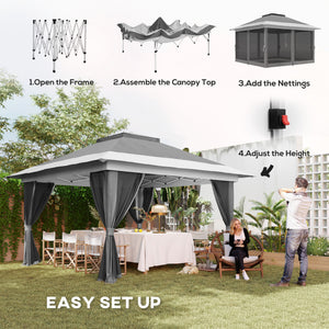 11.7' x 11.7' Pop Up Canopy Tent with Netting, UPF50+ Instant Sun Shelter with Wheeled Carry Bag and Sand Bags
