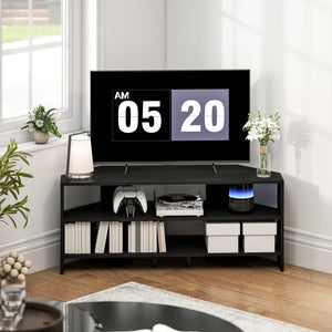 Corner TV Stand, Modern TV Table with 2 Open Shelves for 47 Inch TV, Entertainment Center for Living Room, Black