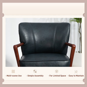 Accent Chair, Modern Armchair, Faux Leather Upholstered Living Room Chair with Wood Legs and Wide Padded – view 19