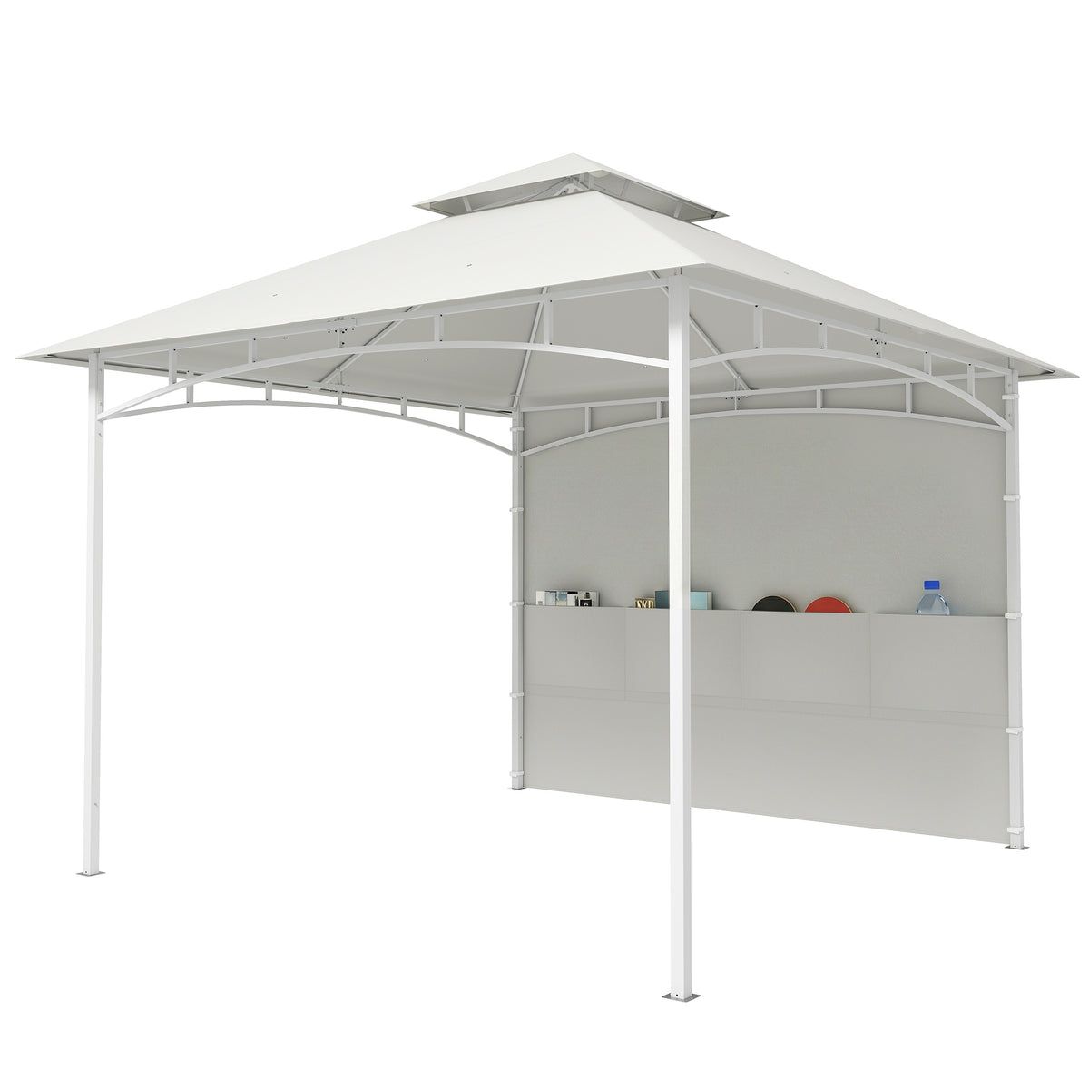 10' x 10' Patio Gazebo, Double Roof Outdoor Gazebo Canopy Shelter with Storage, Hook, Metal Frame, Dark Grey – view 8