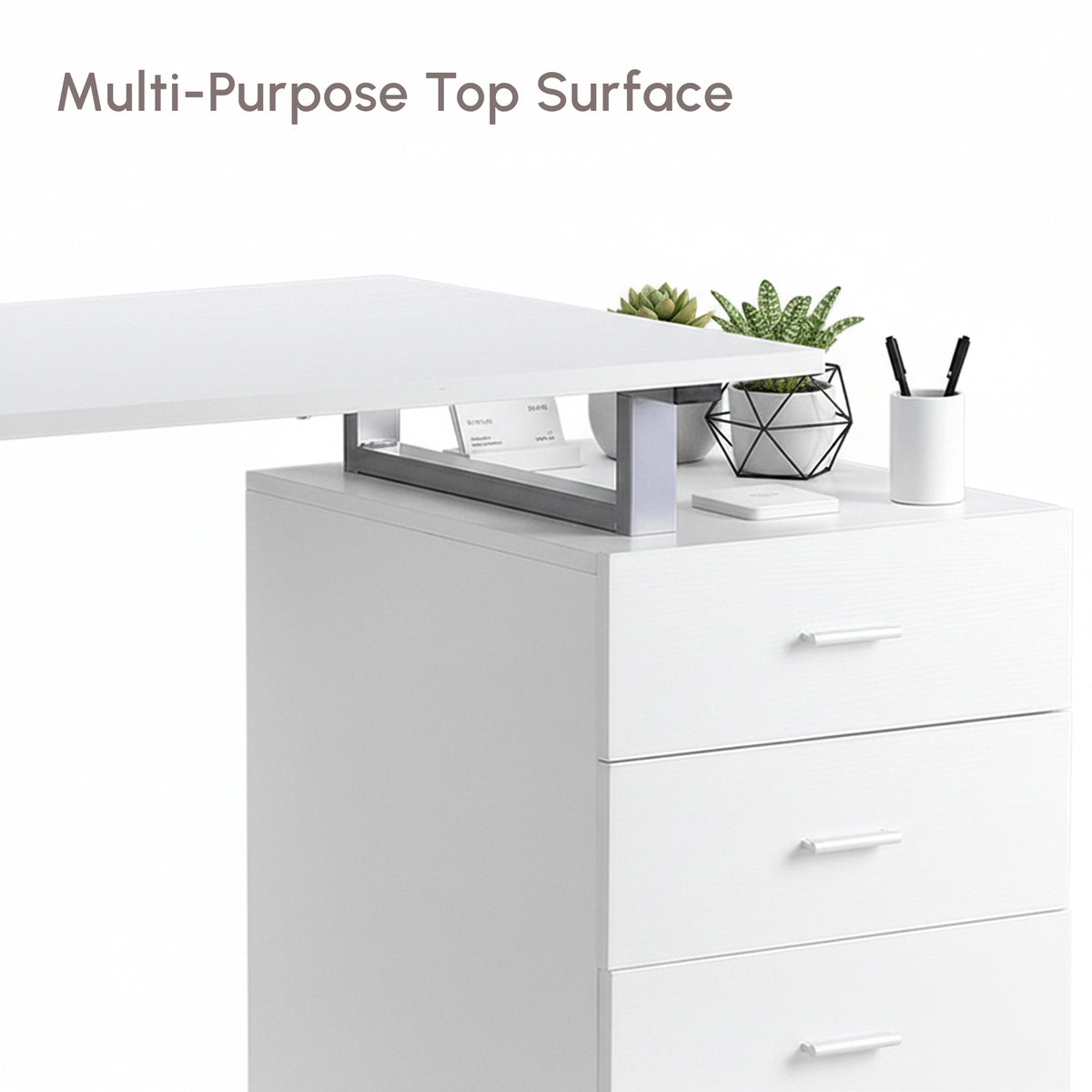 47" Computer Desk Writing Table Workstation with Multi-Use Reversible File Drawers Metal Frame Home Office – view 8