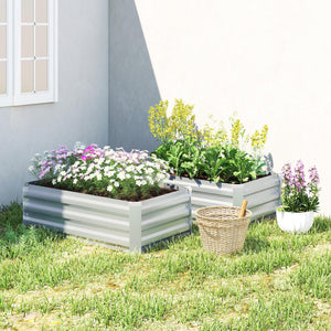 Set of 2 Galvanized Raised Beds for Garden, Outdoor Planter Box for Flowers, Herbs and Vegetables, Grey