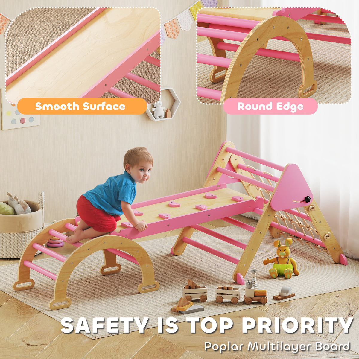 Qaba 8-in-1 Pikler Triangle Set, Foldable Wooden Climbing Toys with Arch, Ramp and Ladder for Ages 18-48 Mouths