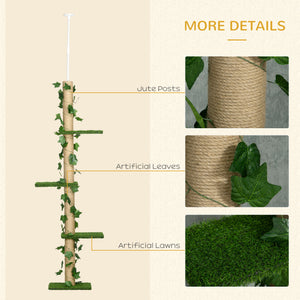 4-Tier Floor to Ceiling Cat Tree, Height(80-95Inches)Adjustable, Tall Cat Tower w/ Anti-Slip Kit, Leaves, Multi-Layer Activity Centre w/ Scratching Post