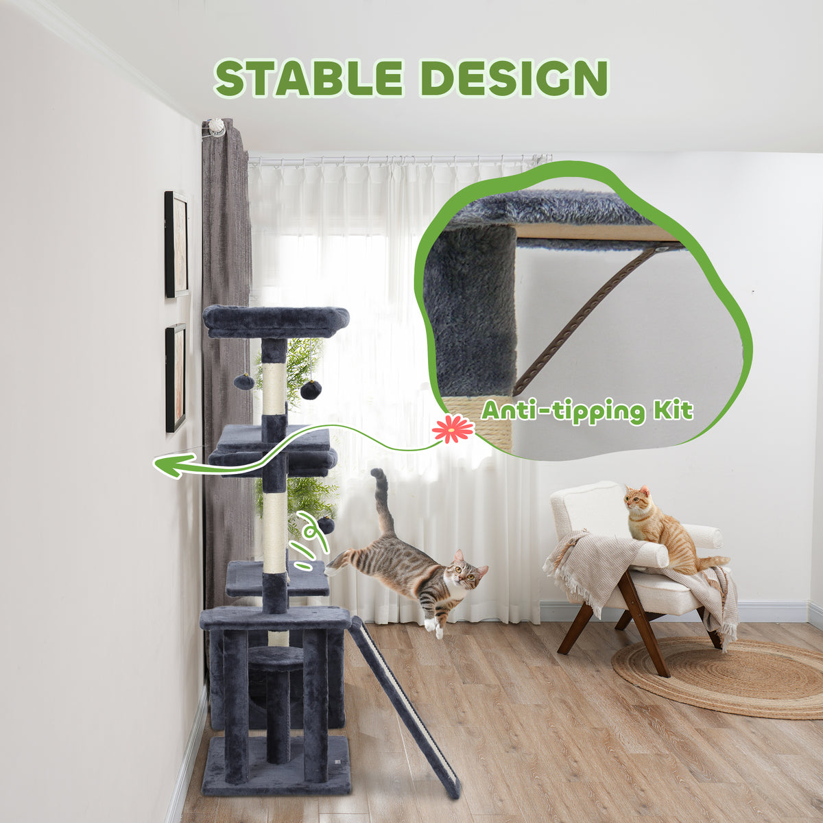 53" Cat Tree, Cat Tower with Scratching Posts, Cat Condo, Beds, Platforms, Toy Balls for Indoor Cats – view 6