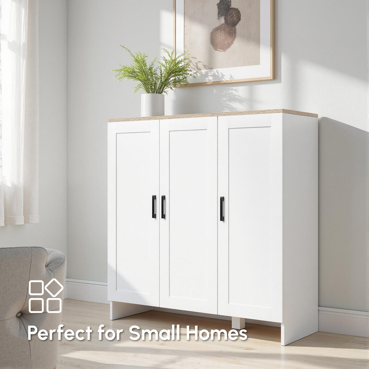 Modern Sideboard Buffet Cabinet, Modern Kitchen Storage Cabinet with 3 Doors Adjustable Shelves – view 13