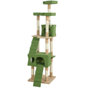 68-inch Multi-Level Cat Scratching Tree Kitty Activity Center Post Tower Condo Pet Furniture w/ Toy Beige – view 6