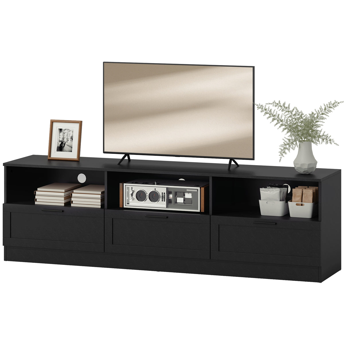 TV Stand with Storage, Modern Entertainment Center with 3 Cabinets and 3 Open Shelves, for TVs up to 85"