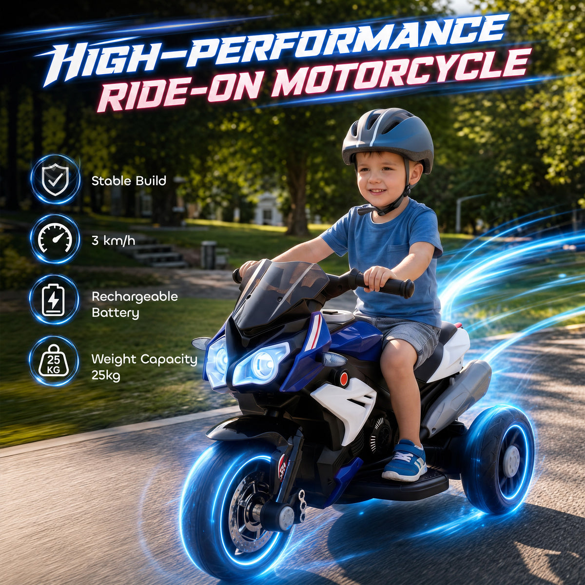 Qaba Kids Electric Motorcycle Ride-On Toy with 3 Wheels, Music, Horn, Lights