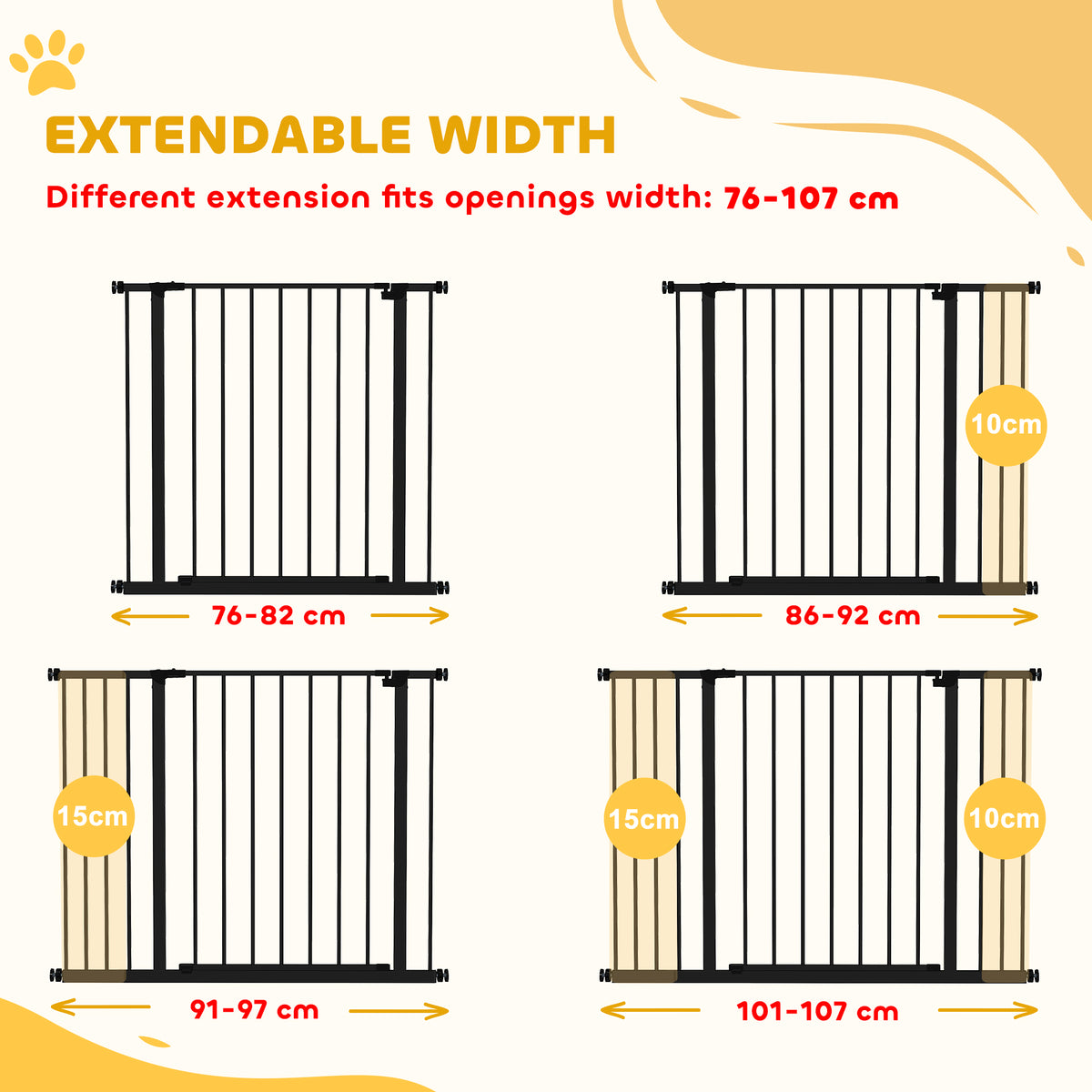 Pressure Fit Dog Gate Pet Barrier for stairs doorway, 29.9''- 42.1'' Width White – view 10