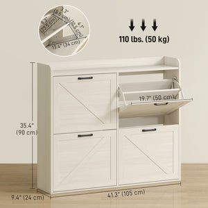 Narrow Shoe Storage Cabinet with 4 Flip Drawers, Adjustable Shelves, 16 Pair Farmhouse Shoe Cabinet – view 9