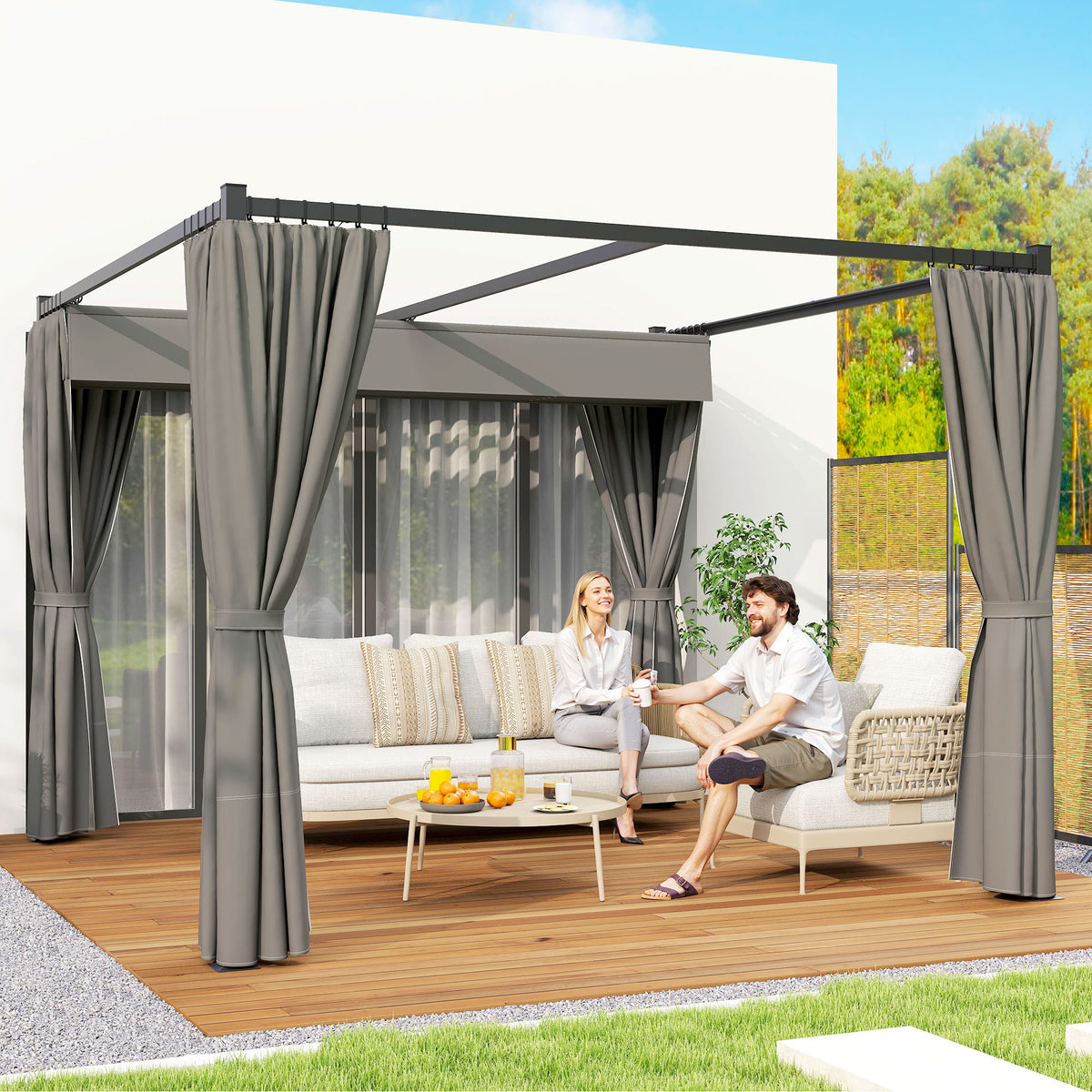 10' x 10' Retractable Pergola Canopy with Sidewalls, Metal Outdoor Gazebo Sun Shade Shelter, Beige – view 14