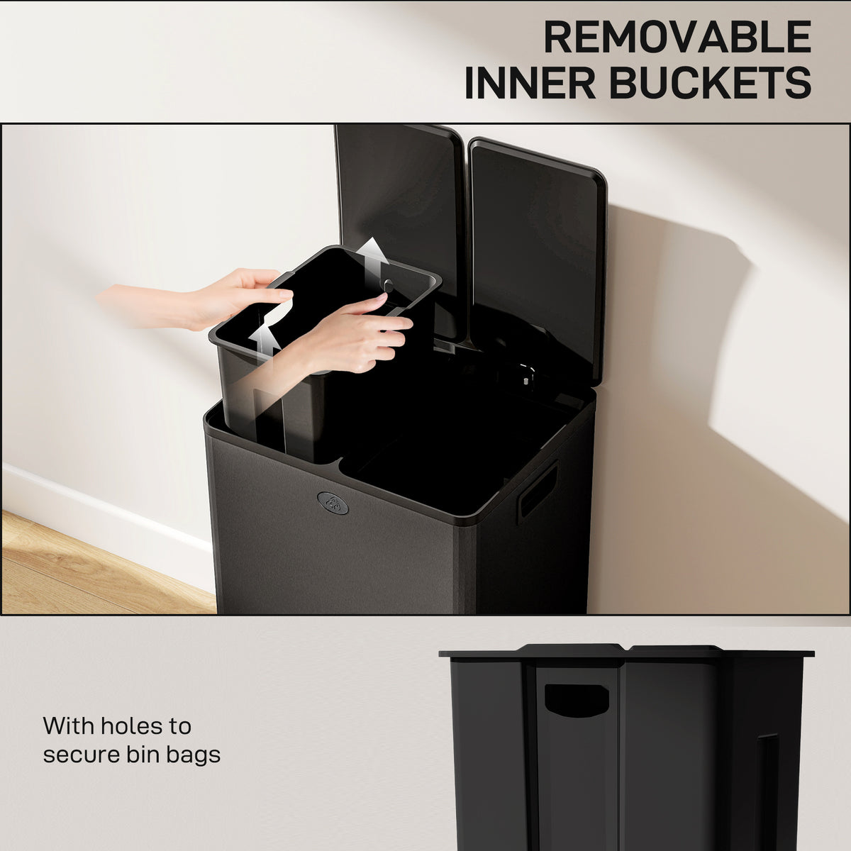 Garbage Bin, Soft-Close Trash Can with Foot Pedal, 2x7.4 Gal (2x28 L) Garbage Can with Removable Inner Buckets, SBlack