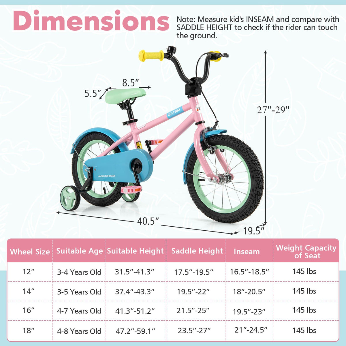 Kid's Bike with Adjustable Handlebar and Saddle Pink-14 Inches view 4